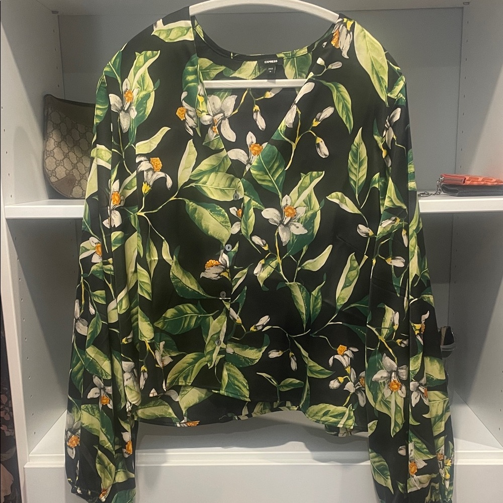 Express Black and Green Floral Blouse